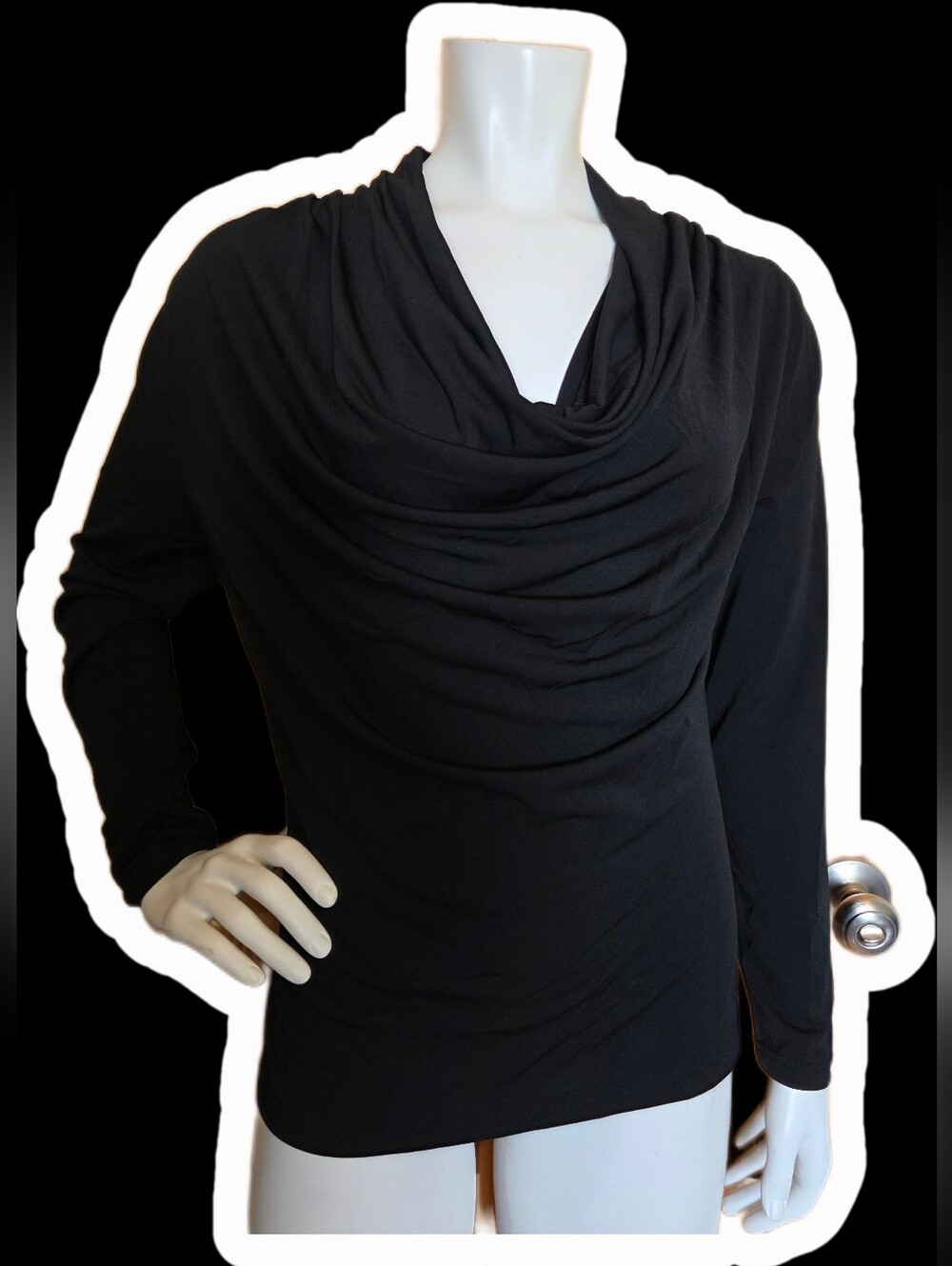 Suzy Shier Black Draped Cowl Neck Sweater